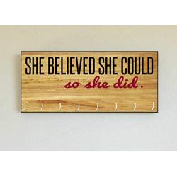 Race Medal Holder/Running Medal Hanger SHE BELIEVED SHE COULD SO SHE DID- Wood Wall Mounted Medal Organizer. CUSTOMIZATION Available