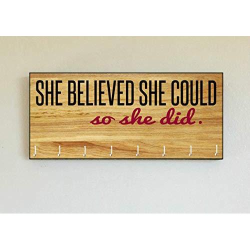 Race Medal Holder/Running Medal Hanger SHE BELIEVED SHE COULD SO SHE DID- Wood Wall Mounted Medal Organizer. CUSTOMIZATION Available