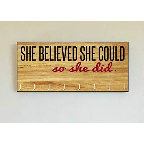 Race Medal Holder/Running Medal Hanger SHE BELIEVED SHE COULD SO SHE DID- Wood Wall Mounted Medal Organizer. CUSTOMIZATION Available Race Medal Holder/Running Medal Hanger SHE BELIEVED SHE COULD SO SHE DID- Wood Wall Mounted Medal Organizer. CUSTOMIZATION Available
