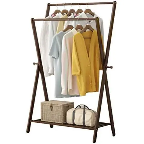 Coat Hangers Bamboo Coat Rack Clothes Stand, Garment Rack Handbag Hanger with Shoe and Laundry Storage Shelves, Ideal for Garage Foyer Office Closet -0223 (Color : 31.5inch)