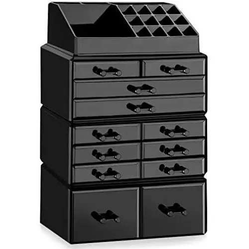 hblife Makeup Organizer Acrylic Cosmetic Storage Drawers and Jewelry Display Boxes with 12 Drawers, 9.5" x 5.4" x 15.8", Black hblife Makeup Organizer Acrylic Cosmetic Storage Drawers and Jewelry Display Boxes with 12 Drawers, 9.5" x 5.4" x 15.8", Black