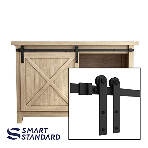 SMARTSTANDARD 4FT Super Mini Sliding Barn Door Hardware Track Kit -Smoothly and Quietly -for Cabinet, TV Stand, Closet, Window -Fit 24" Wide Door Panel -I Shape Hanger (NO Cabinet)