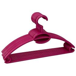 Home Basics Pack of 10 Tubular Plastic Hanger Concave Sides and Center Accessory Hook for Laundry, Closet Heavy-Duty Slim Space Saving, Fuchsia