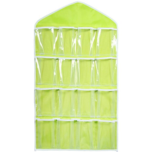 Kemilove 16Pockets Clear Hanging Bag Socks Bra Underwear Rack Hanger Storage Organizer (Green)
