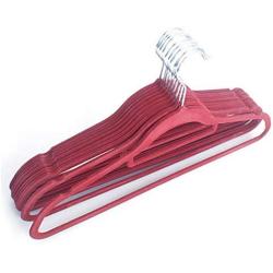 Longlaster 10pcs 450.524.5 Plastic Flocking Clothes Hangers with Rail Wine Red