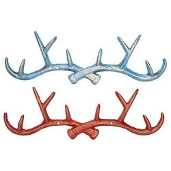 XUJJA Vintage Cast Iron Deer Antlers Wall Hook Strong Coat Towel Clothes Hat Key Hanger Holder (Color : Color Blue)