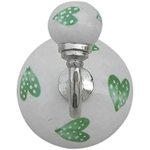 Indianshelf Handmade 3 Artistic Vintage Green Ceramic Heart Key Hooks Hangers/Clothes Hooks for Doors