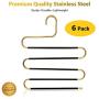 Sturdii & Co. Pants Hangers Space Saving - S-Shaped Multi-Layer, for Clothes, Pants, Jeans, Scarf, Skirt, Belt, 5 Layers Stainless Steel Non-Slip, Premium Collection Bronze, 6 Pack