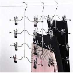 2pc Multifunction Four-Layer Metal Trousers Skirt Pants Storage Hangers Clothes Rack with 8 Clips Storage Organizer Space Saver