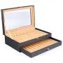 Pen Display Boxes 24 Piece Black Leather Flannel Pen Organizer Box,Glass Pen Display Case Storage Boxes with Lid,Top Glass Window Two Level Display Case with Drawer Pen Collection Display Case (Black)