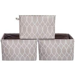 HOKEMP Large Foldable Storage Bins [3-Pack] - 15 x 10.6 x 9.4 inch Fabric Storage Basket Collapsible Durable Organizer Bin with Carry Handles for Nursery, Home Closet, Toys, Towels, Laundry - Lattice