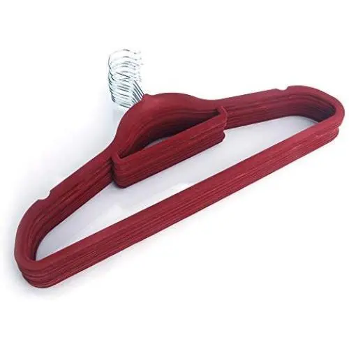 Defense Enterprise Management Velvet Hangers - Suit Hangers Plastic Flocking Clothes Hangers with Rail - Non-Slip & Space Saving Design Excellent for Men and Women Clothes (10, Wine Red)