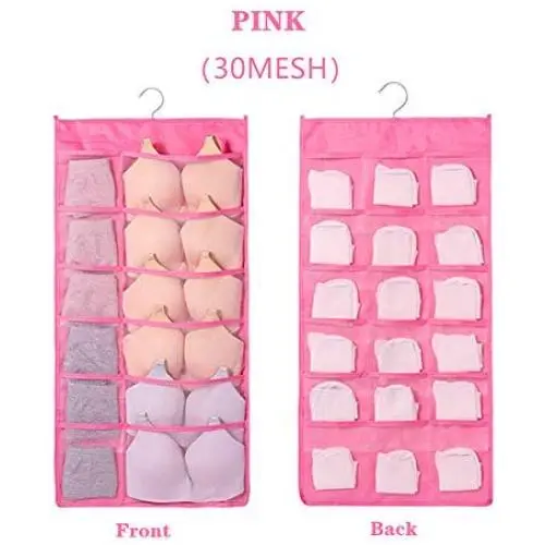 Hoomzia Hanging Closet Organizer Space Saver Bags, 30-Pocket Dual Sided Wall Shelf Wardrobe Organizers Storage Bags Oxford Cloth with Hanger (C-Pink) Hoomzia Hanging Closet Organizer Space Saver Bags, 30-Pocket Dual Sided Wall Shelf Wardrobe Organizers Storage Bags Oxford Cloth with Hanger (C-Pink)