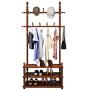 Cxjff Free Standing Coat Rack Clothes Hat Stand Hanger 3 Layers Shoes Shelf Solid Wood 11 Hooks, 80 29.5 165CM (Color : Brown)