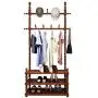 Cxjff Free Standing Coat Rack Clothes Hat Stand Hanger 3 Layers Shoes Shelf Solid Wood 11 Hooks, 80 29.5 165CM (Color : Brown)