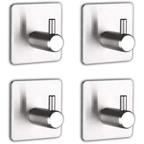 Adhesive Hooks Heavy Duty Towel Hooks Waterproof Stainless Steel Hooks for Hanging Coat, Hat,Towel Robe Hook Rack Wall Mount- Bathroom and Kitchen 4-Packs Adhesive Hooks Heavy Duty Towel Hooks Waterproof Stainless Steel Hooks for Hanging Coat, Hat,Towel Robe Hook Rack Wall Mount- Bathroom and Kitchen 4-Packs