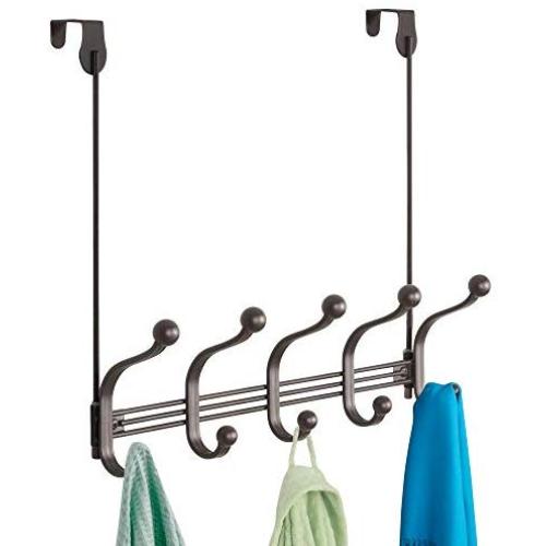 mDesign Decorative Long Easy Reach Over Door or Wall Mount 10 Hook Metal Storage Organizer Rack for Coats, Jackets, Hoodies, Hats, Scarves, Purses, Leashes, Bath Towels & Robes - Bronze