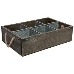 MyGift Barnwood Style Decorative Storage Box, Organizer Caddy with Metal Dividers & Handle