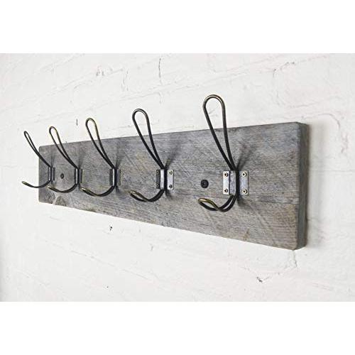Vintage Rustic Coat Rack ?Authentic Barn Wood Hanger Rack for Towels, Clothes, Hats, Bags?Antique Door & Wall Mounted 5-Hook Rail for The Entryway, Bathroom, Bedroom, Kitchen, Mudroom