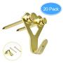 20 Pack Picture Hangers, EAONE Photo Frame Hooks, Heavy Duty Picture Hanging Kit (Up to 100lbs) with Wall Mounting Nails for Plaster Walls, Golden 20 Pack Picture Hangers, EAONE Photo Frame Hooks, Heavy Duty Picture Hanging Kit (Up to 100lbs) with Wall Mounting Nails for Plaster Walls, Golden