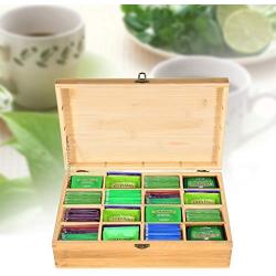 Muti-purpose Tea Storage Box, 100% Bamboo 16 Grid Adjustable Tea Bag Holder Organizer with Latching Lid, Detachable Partition, Perfect for Tea Lovers, Natural Color(7.48&quotX12.48&quotX3.54")