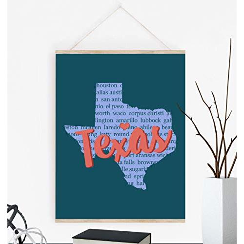 Texas with Cities in Background Artwork with Poster Hanger Available, You Choose Colors