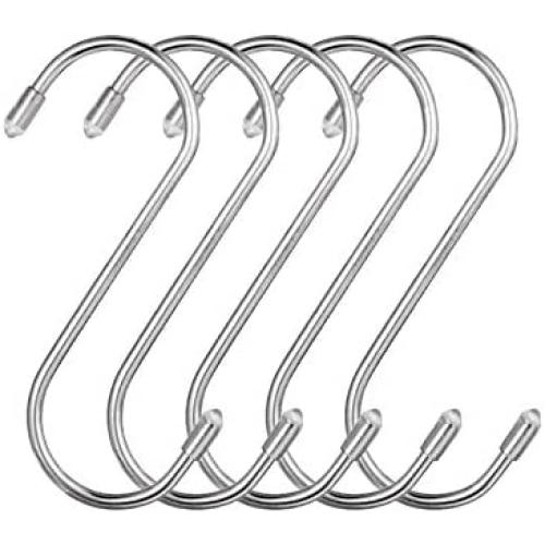 5 Pcs Kitchen Hooks,Stainless Steel S Hook for Closet Rod,Ideal for Hanging Kitchenware,Towels,Bags,Clothes,Scarf,Flowerpots,Silver