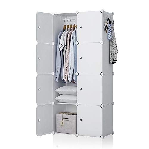 GEORGE&DANIS Portable Wardrobe Closet Plastic Dresser Bedroom Armoire DIY Cube Storage Organizer, White, 18 inches Depth, 2x4 Tiers