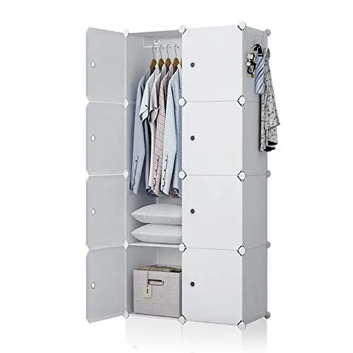 GEORGE&DANIS Portable Wardrobe Closet Plastic Dresser Bedroom Armoire DIY Cube Storage Organizer, White, 18 inches Depth, 2x4 Tiers GEORGE&DANIS Portable Wardrobe Closet Plastic Dresser Bedroom Armoire DIY Cube Storage Organizer, White, 18 inches Depth, 2x4 Tiers