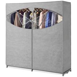 Whitmor Portable Wardrobe Clothes Storage Organizer Closet with Hanging Rack - Extra Wide -Grey Color - No-tool Assembly - Extra Strong & Durable - 60&quotL x 19.5&quotW x 64"