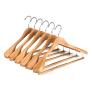 6 Quality Luxury Wooden Suit Hangers Wide Wood Hanger for Coats and Pants with Locking Bar (6, Natural Finish)