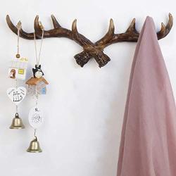 Fesjoy Vintage Deer Antlers Wall Hooks Antique Finish Resin Clothes Keys Hanger Rack Hooks Include 2 Types Screws Light and Dark Color Available