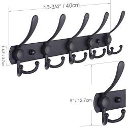 WEBI Coat Rack Wall Mounted,5 Tri Hooks for Hanging,Coat Hook,Hook Rack,Hook Rail,Coat Hanger Wall Mount for Coats,Hats,Towel,Black,2 Packs