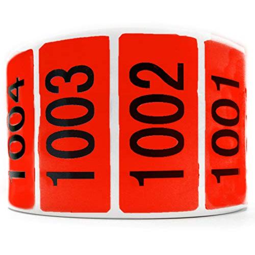 Red Enzo Consecutively Numbered Sticker Labels 1.5 x 0.75” Water Proof Oil Resistance from Serial Number 1001 to 2000 1.7” Core Roll