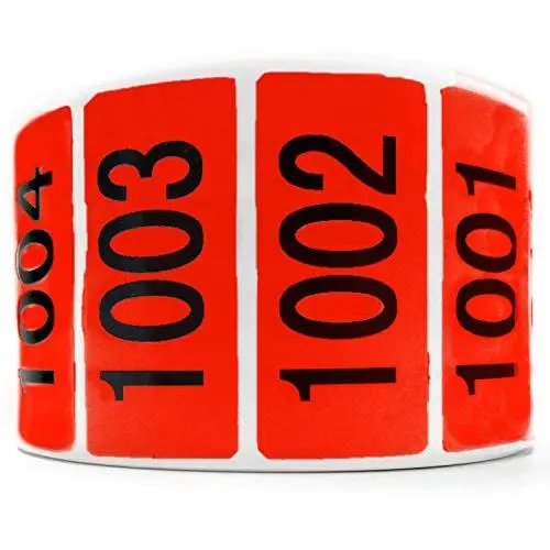 Red Enzo Consecutively Numbered Sticker Labels 1.5 x 0.75” Water Proof Oil Resistance from Serial Number 1001 to 2000 1.7” Core Roll