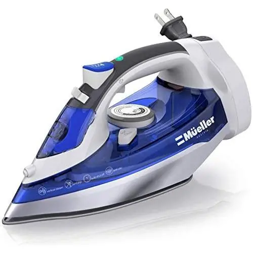 Mueller Professional Grade Steam Iron, Retractable Cord for Easy Storage, Shot of Steam/Vertical Shot, 8 Ft Cord, 3 Way Auto Shut Off, Self Clean