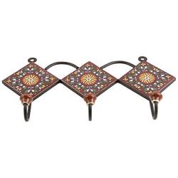 Indianshelf Handmade 1 Artistic Vintage Brown Ceramic Wheel Wall Hooks Tile Hanger/Key Hooks for Clothes