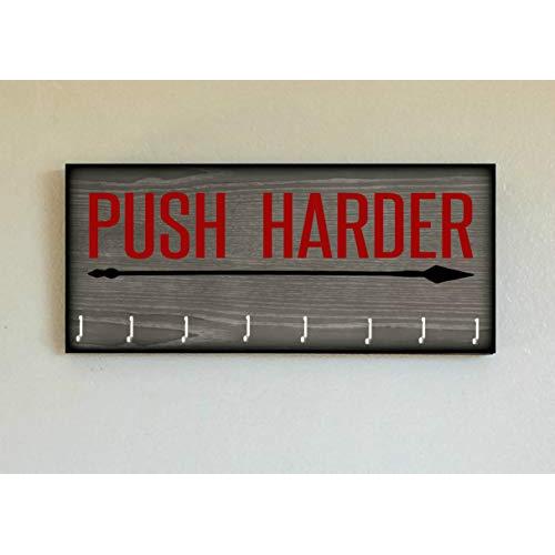 Race Medal Holder/Running Medal Hanger PUSH HARDER- Wood Wall Mounted Medal Organizer. CUSTOMIZATION Available