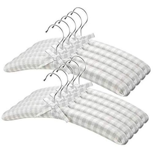 GLCON Padded Hangers for Women Clothing Satin Padded Clothes Hangers for Sweaters Coat Suit Bridal Wedding Dress - No Bump Fancy Canvas Floral Pastel Hangers (Pack of 10)