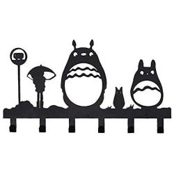 Clothing Hooks Hanging Racks, Entryway Crossbody Bag Hanger, Dog Leash and Key Holder, Wall-Mounted Coat Hook Rack with 6 Dual Metal Hooks for Hallway, Totoro