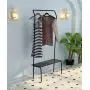Cxjff Floor Standing Coat Rack Clothes Hat Stand Floor Standing Coat Rack Clothes Hat Stand Hanger Layer Shoes Shelf Pole Iron Wood, 85 30 175CM Hanger Modern (Color : Black)