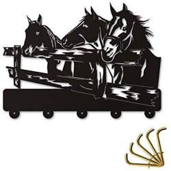 Three Horses Custom Silihouette Wooden Hanger Unique Gift Clothes Hat Key Hook/Coat Rack/Wall Hook Modern Home Decoration Wall Stickers Kitchen Bathroom Towel Hook,Black