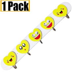 NRDBEEEC 5 Hooks Rack Stainless Steel Round Robe Cloth Hat Wall Mounted Rack Clothes Hooks Kitchen Apron Pot Pan Rack Bathroom Towel Rail Hook Rack for Clothes Hanger Hooks Removbale Smile Face