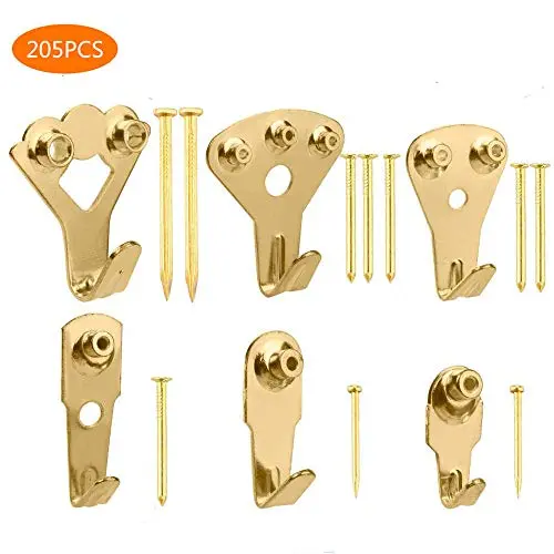 205 Pcs Picture Hanging Kit, VSANNSZ Picture Hangers Assortment Heavy Duty Photo Frame Hooks with Nails for Wall,Picture Wall Hangers Holds 10-100 Lbs