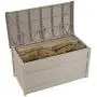 Suncast 50 Gallon Boxes Small Waterproof Outdoor Storage Container for Gardening Tools, Athletic Equipment and More Store Items on Deck, Patio, Backyard, Taupe