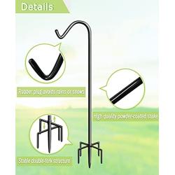 Garbuildman 60 Inch Tall Shepherd Hooks with 5-Forked Base, Adjustable Heavy Duty Bird Feeder Pole Stand Hanger for Outdoor, Shiny Black, 2 Pack