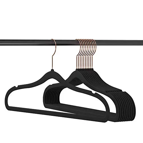Zhuanjiao Premium Quality Velvet Hangers 20 Pack-Ultra Thin Hangers Non Slip Velvet Suit Hangers - Swivel Hooks, Heavyduty Velvet Hangers - Space Saving Adult Clothes Hangers Black