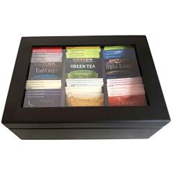 Wooden Tea Boxes Organizer Gift Set - Wood Tea Boxes with Bigelow Assorted Tea Bags Bigelow Variety Pack Tea and Bigelow Herbal Tea Variety Pack Tea 12 Different Flavors 36 Tea Bags