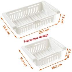 STARSLIFE Retractable Drawer Type Refrigerator Storage Boxes Food Fresh-keeping Classified Organizer Container Basket Fridge Shelf Holder Plastic Storage Bins, Fit for Fridge Shelf Under 0.5" - White