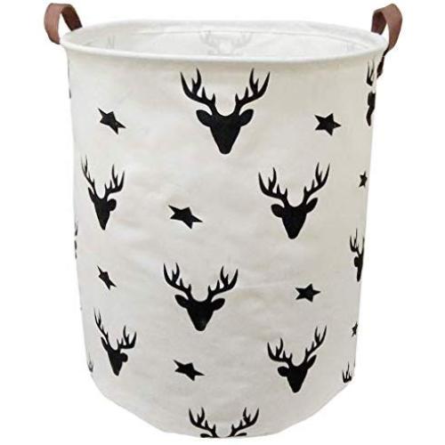 BOOHIT Cotton Fabric Storage Bin,Collapsible Laundry Basket-Waterproof Large Storage Baskets,Toy Organizer,Home Decor (Deer Head)